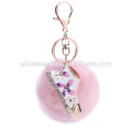 Promotional gift shoes keychain with fur pom poms/rabbit fur ball
